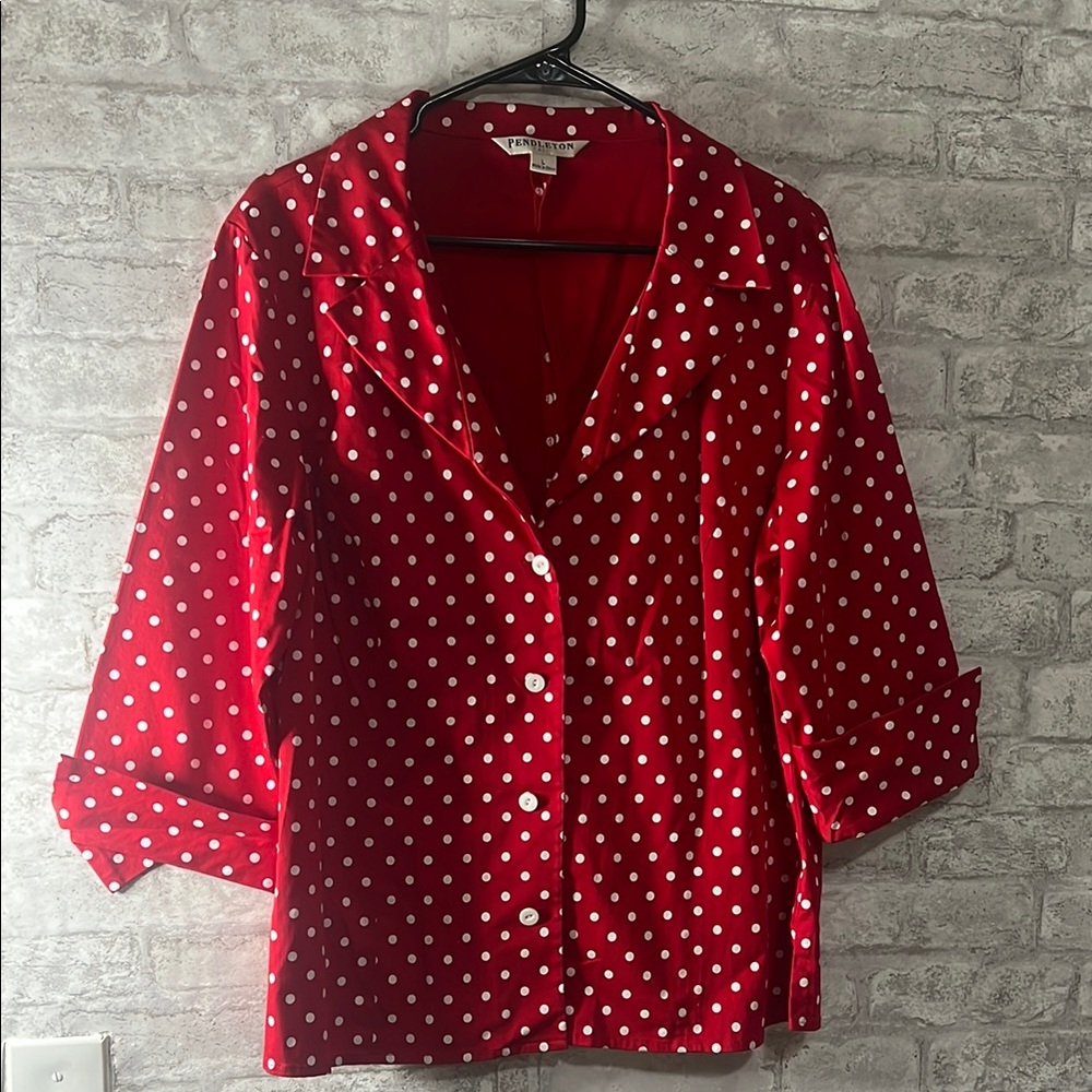 Pendleton Red and White Puff Sleeve Button Down Shirt